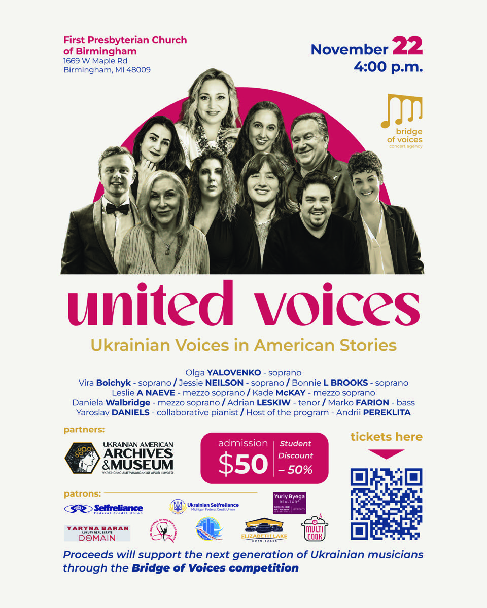 United Voices: Ukrainian Voices in American Stories — concert flyer, November 22, 2026, First Presbyterian Church of Birmingham